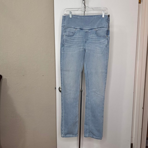 SPANX Denim - Spanx The Signature Straight Jeans Light Wash Blue Side Zip High Waist Denim 10